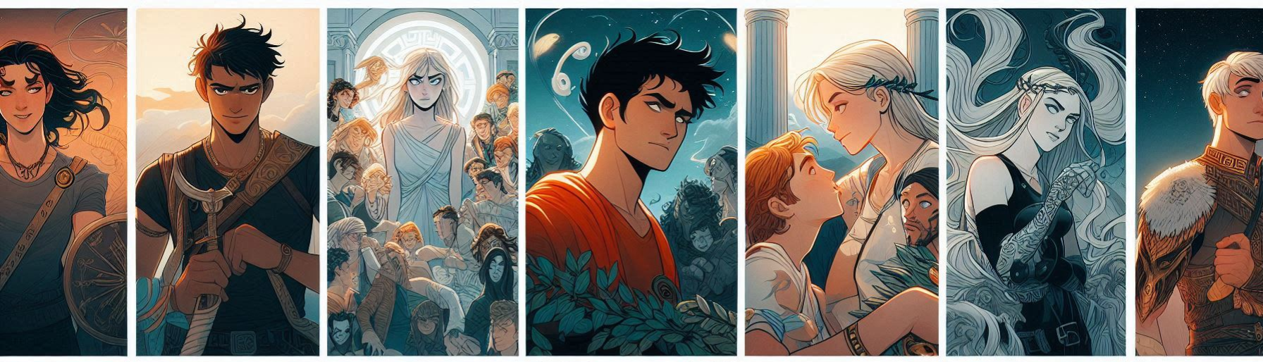 The seveven Demigods having fun around a campfire