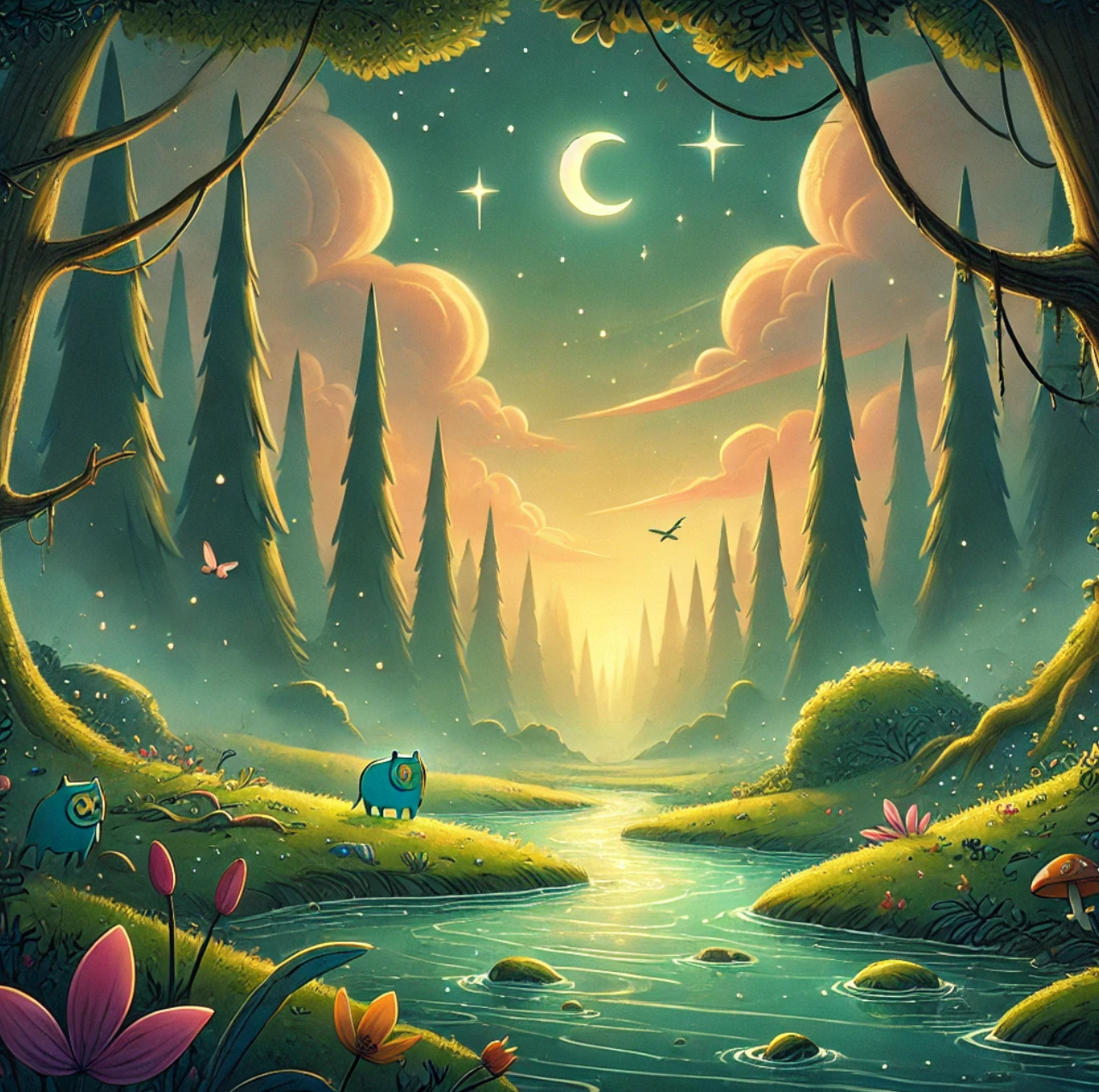 Coverpicture of a forest in cartoon artstyle