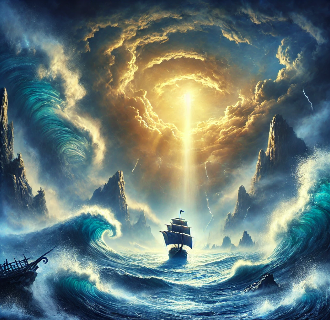 Coverpicture of a ship on stormy sea