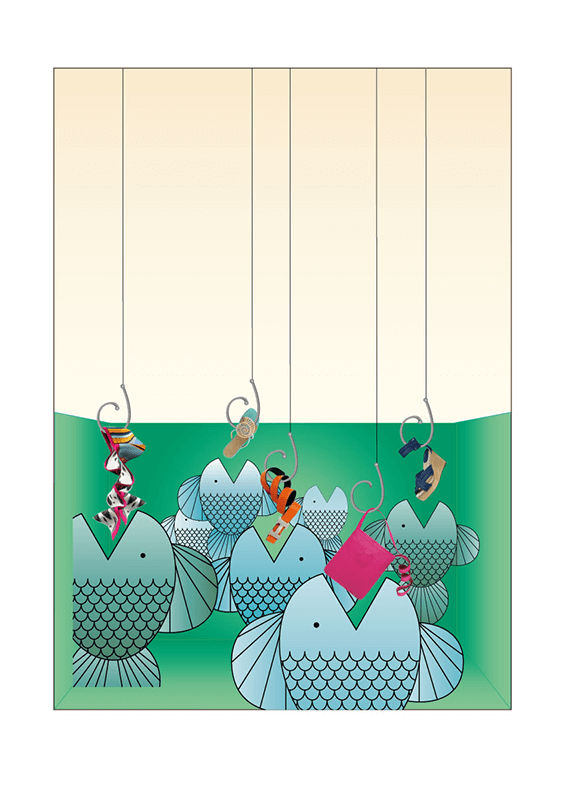 Hermes Schaufenster Illustration Grün