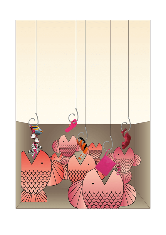 Hermes Schaufenster Illustration Rot