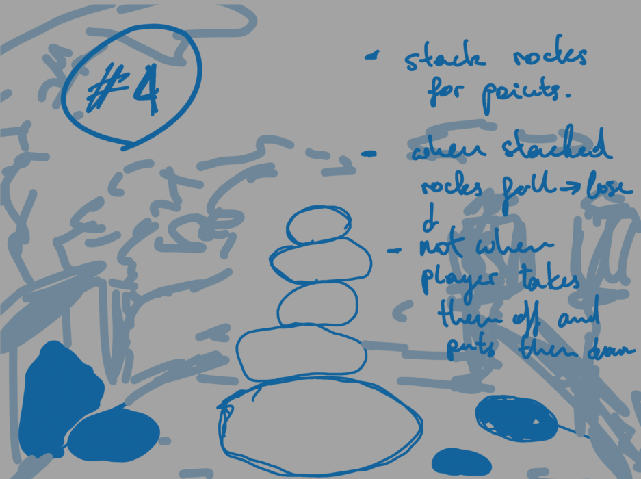 Fourth idea sketch of a stone-stacking game.