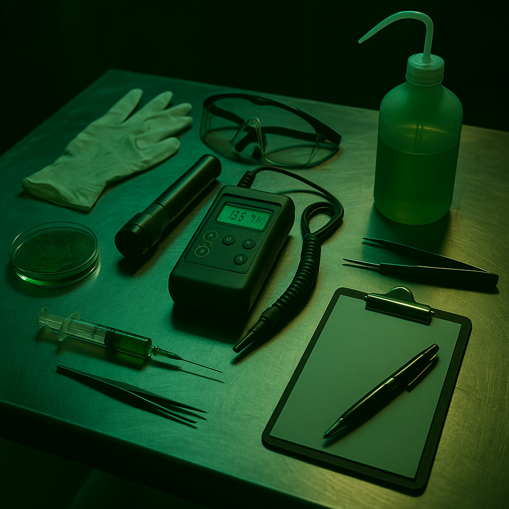 Laborutensilien, die für das Lösen des Escape-Rooms benötigt werden