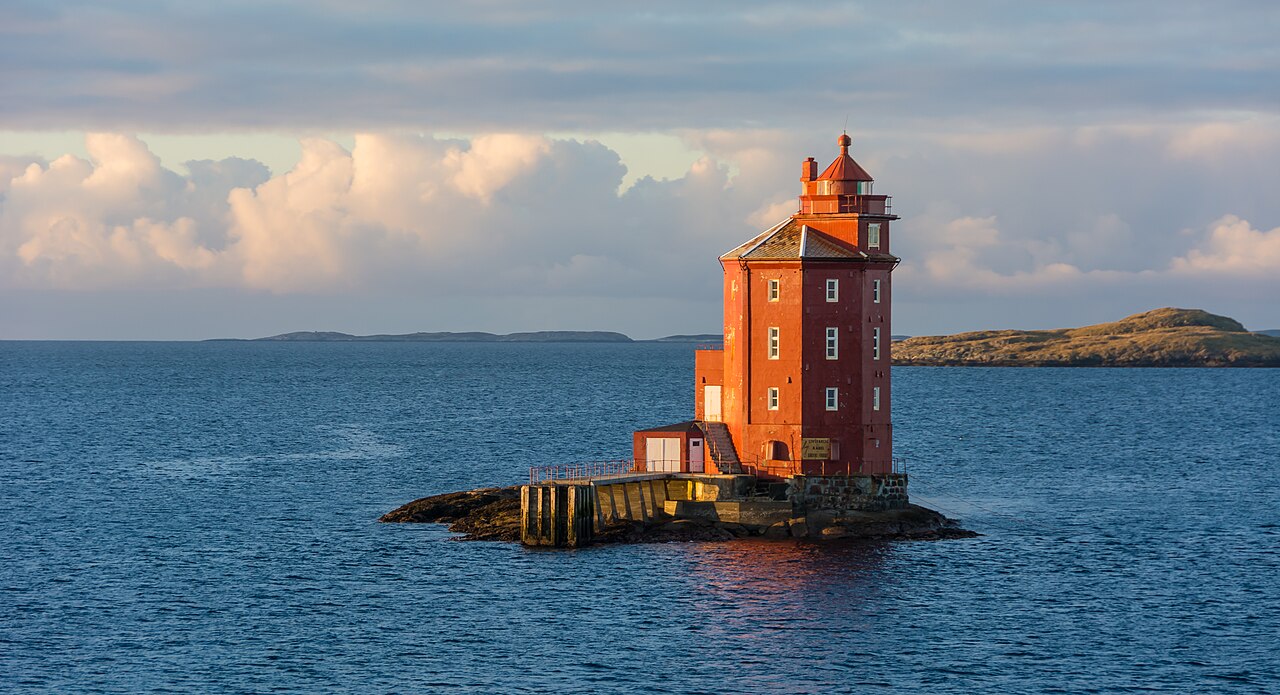 Kjeungskjær Lighthouse, in the sea off Ørlandet at Sør-Trøndelag, Norway